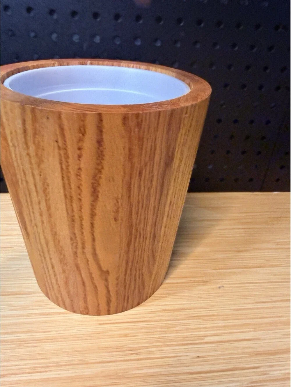 Vintage MCM Solid Wood Ice Bucket with Removeable Plastic Liner
